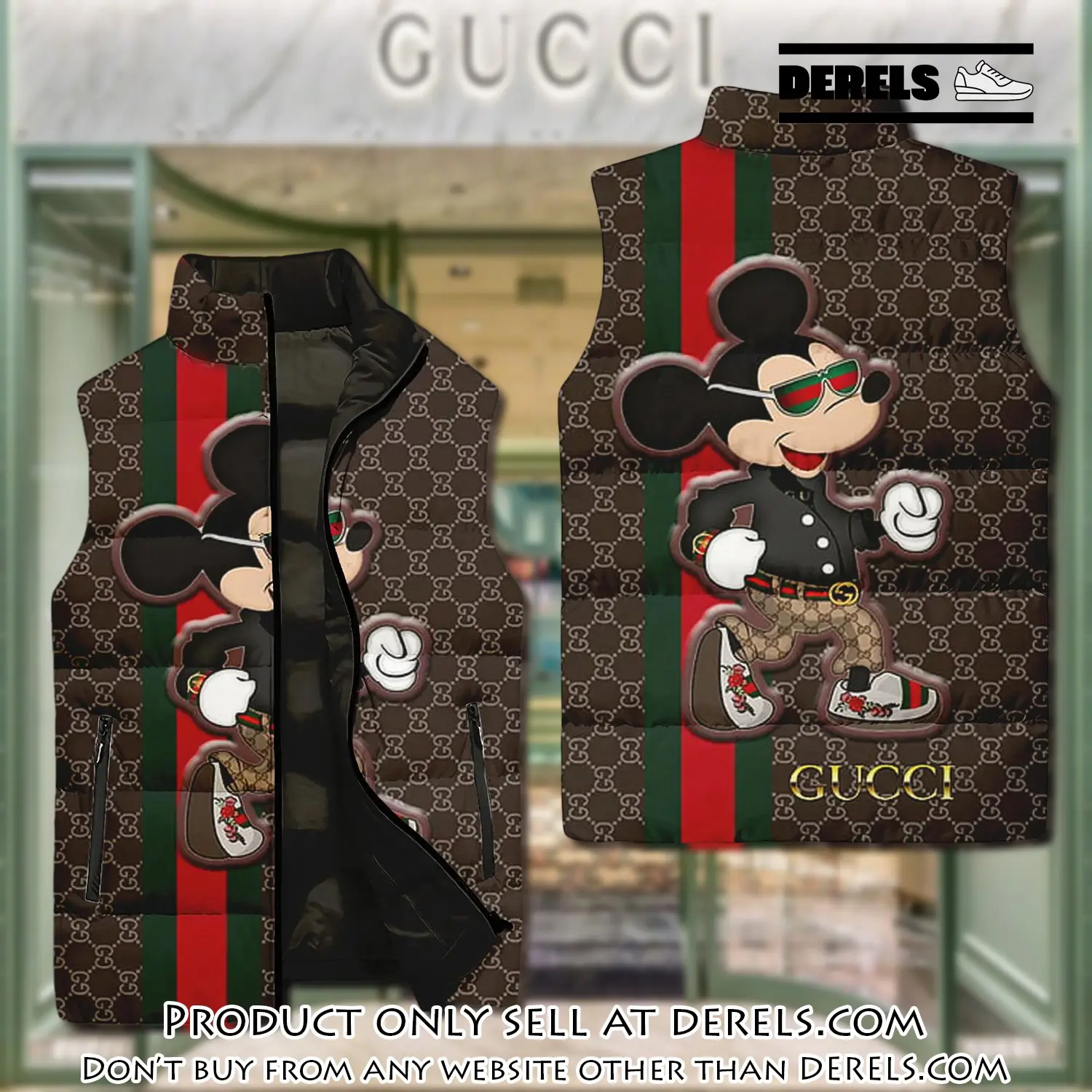 Gucci mickey mouse brown luxury brand 3d sleeveless down jacket dr3048222